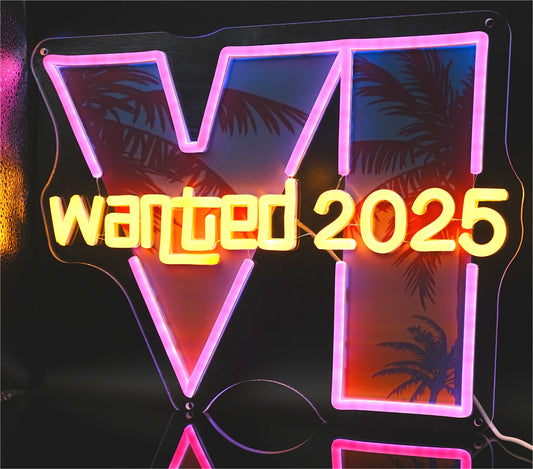 LAUDAWSUN Wanted 2025 Game Led Neon Sign Light Up, VI Sign Led Neon Lights for Room Decor Aesthetic Man Cave, Led Sign Gamer Decor Dimmable, Brightness Adjustment USB Powered Led Wall Decoration for Gamer room Bedroom Living Room Shop Bar Club Party Gifts